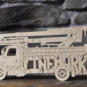 Line Work Worker  Lineman&#39;s Bucket Truck Trucking Puzzle  Wooden Toy Hand Cut Trucker Art