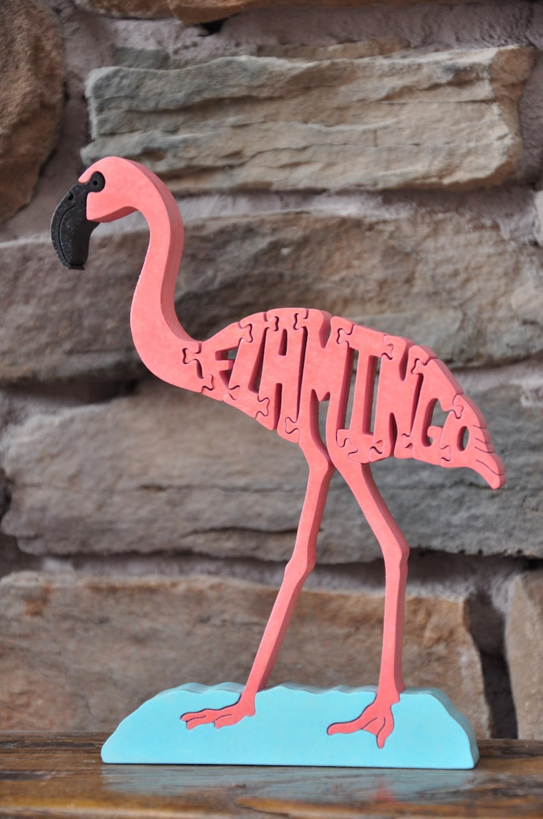 Pink Flamingo Bird Puzzle Wooden Toy Hand Cut Figurine Coastal Art - Etsy
