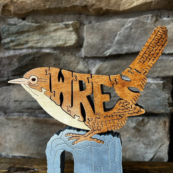 Beautiful Little WREN  Song Bird Puzzle Wooden Toy Hand  Cut Art  Figurine