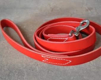 RED Leather Leash  Dog Lead 6 foot by 1 inch FREE Name Personalized with Name