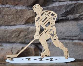 NEW Hockey Player Sport  Puzzle Wooden Toy Hand  Cut with Scroll Saw Figurine