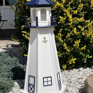 Large 39&quot;  Light House Blue and White  Lighthouse Poly Vinyl Yard Garden Decoration Outdoor Landscape