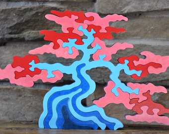 NEW Beautiful Pink Blue Shade Tree Challenge  Puzzle Toy  Hand Cut Art