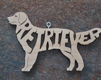 Golden  Retriever  Dog  Ornament Wooden Hand Cut Christmas Tree Decoration Hand Made