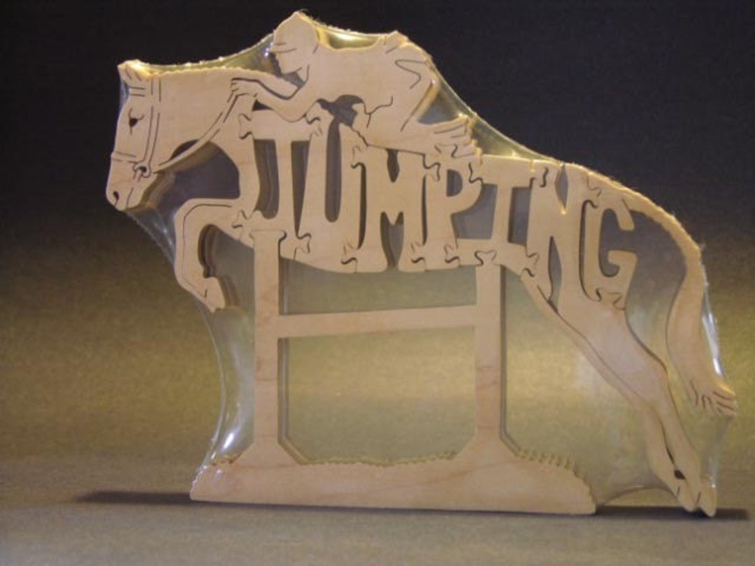 Jumping Jumper Horse With Rider Puzzle Wooden Toy Hand Cut Etsy