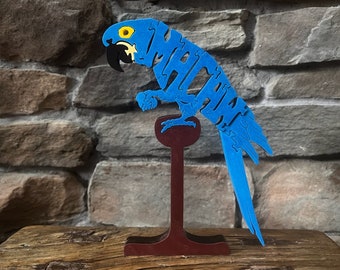 Hyacinth Macaw  Parrot Bird Cobalt Blue  Puzzle Wooden Toy Hand Cut Figurine Art Tropical