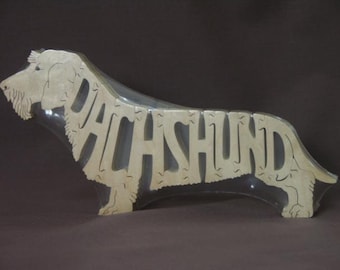 Wire Haired Dachshund  Dog Puzzle Wooden Toy Hand Cut with Scroll Saw