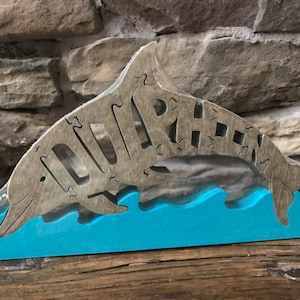 Dolphin Animal Puzzle Wooden Toy Hand  Cut Figurine Art Ocean