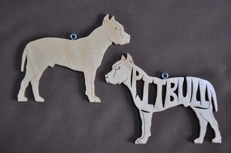 Pair of Pitbull Pit Bull Terrier Dog Wooden Decoration Ornament Wood Cut Out image 2