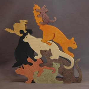 Cat and Kitten Pile  Puzzle Wooden Toy Hand Cut with Scroll Saw