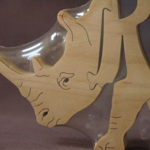 Rhino Rhinoceros Animal Puzzle Wooden Toy Hand Cut with Scroll Saw Figurine Art image 3