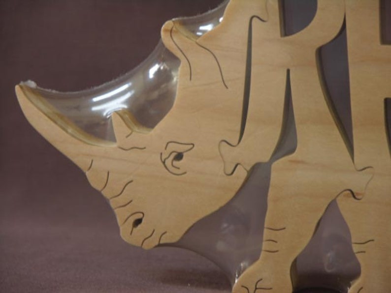 Rhino Rhinoceros Animal Puzzle Wooden Toy Hand Cut with Scroll Saw Figurine Art image 3