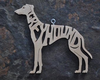 Greyhound Dog  Ornament Wooden Hand Cut Decoration