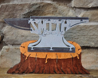 Surname Smith Anvil Puzzle Toy  Hand Cut  Figurine Wood Art