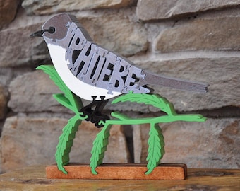 Hermoso rompecabezas de pájaro cantor Phoebe, juguete de madera, figura artística tallada a mano