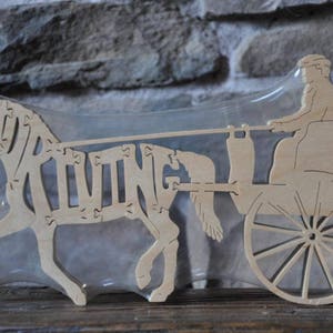 Fahren Pferd oder Pony und Warenkorb Puzzle Holzspielzeug Hand geschnitten Figurine Kunst