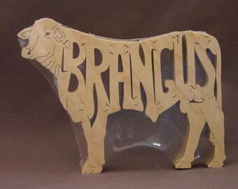Brangus Cow or Bull Cattle Puzzle Wooden Toy Hand Cut Farm Figurine