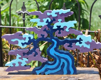 SALE Beautiful Blue Shade Tree Challenge  Puzzle  Toy  Hand Cut Art