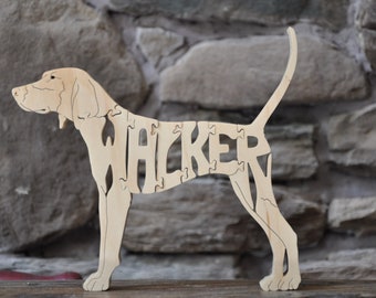 Walker Coonhound Hound Hunting Dog Puzzle Wooden Toy Hand Cut with Scroll Saw