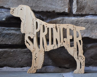 NEW Springer Spaniel Hunting Dog Puzzle Wooden Toy Hand Cut Figurine Art