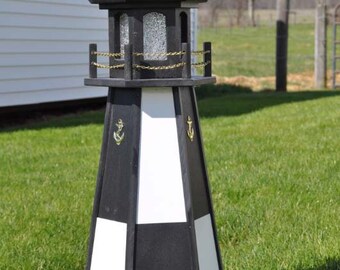 Large 48" Black & White Lighthouse Poly Vinyl Yard Garden Decoration Outdoor Landscape