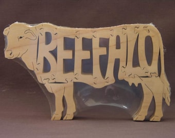 Beefalo Cow or Bull   Puzzle Wooden Animal Toy Cut with Scroll Saw Figurine