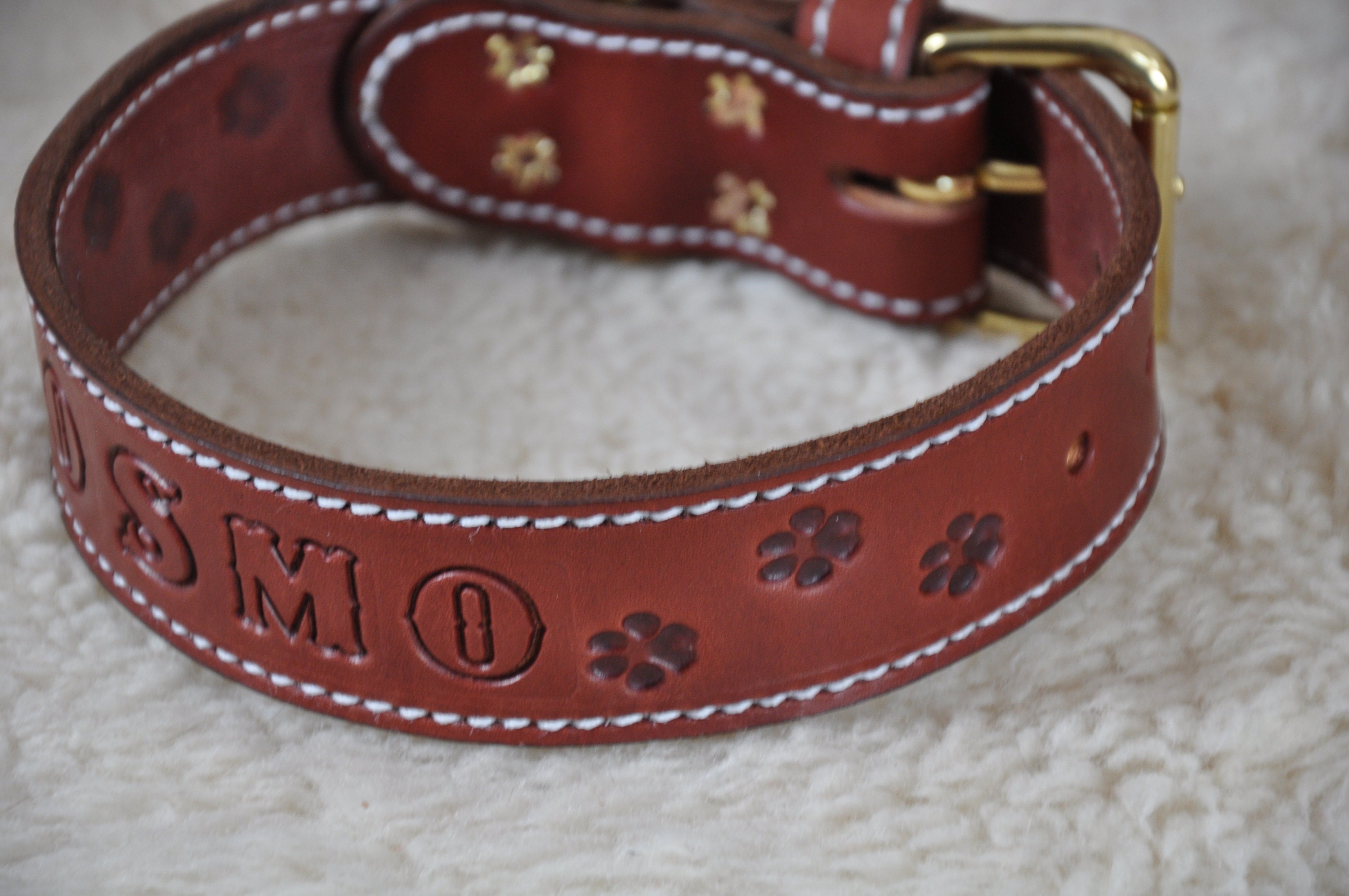 Custom Made Leather Dog Collar Accent Stitching 2 Inches Wide Etsy