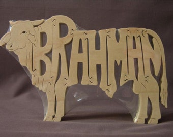 Brahman Rodeo Bull or Cow Animal Puzzle Wooden Toy Hand  Cut Farm Figurine