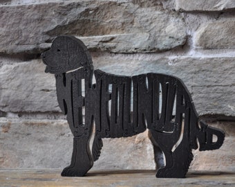 Newfoundland Black  Dog Puzzle Wooden Toy Hand Cut with Scroll Saw Figurine Art