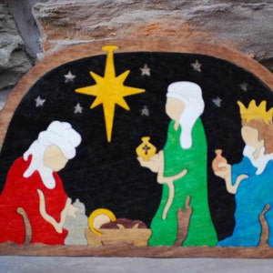 Three Wisemen Nativity Puzzle  Wooden Hand Cut Christmas Decoration