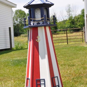 Large Red White Blue 39&quot; Patriotic Light Lighthouse Poly Vinyl Yard Garden Decoration Outdoor Landscape