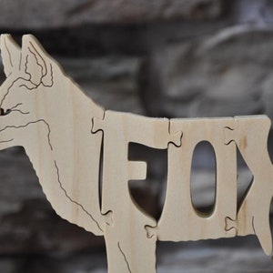 Fox Wooden Animal Puzzle Toy Hand Cut Figurine Woodland Art image 2