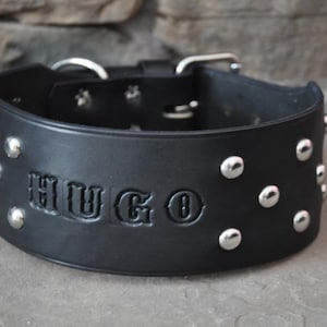 Collare per cani extra largo con pois in pelle su misura, 3 pollici di larghezza con personalizzazione gratuita, realizzato su misura per il TUO cane