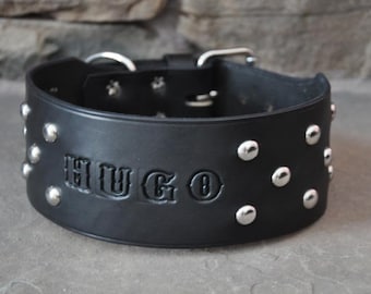 Extra Wide Dog Collar with Spots Custom Made Leather 3 inches Wide with Free Personalization Made to fit YOUR Dog