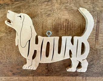 Basset Hound Hundeornament, Holzfigur, handgeschnitzt