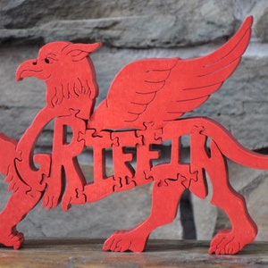 Red Griffin Wooden Fantasy Mythical Puzzle Toy  Hand Cut  Figurine Art