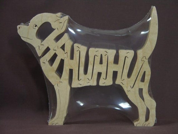 Chihuahua Dog Puzzle Wooden Toy Hand Cut With Scroll Saw Figurine