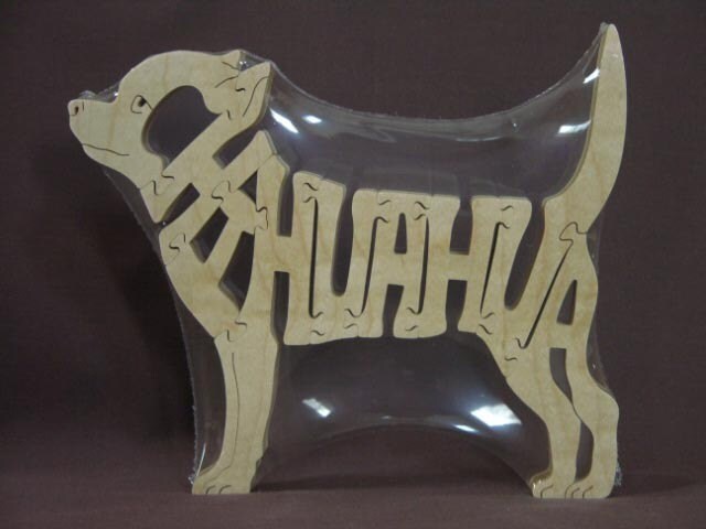Chihuahua Dog Puzzle Wooden Toy Hand Cut with Scroll Saw Figurine Art