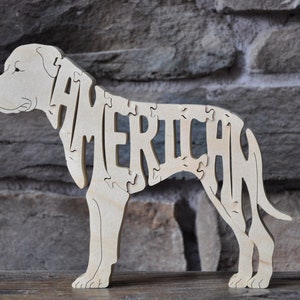American Bulldog Bull Dog Wooden Dog Toy Puzzle Hand Cut Figurine Art image 1