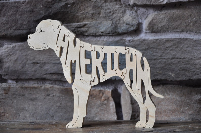 American Bulldog Bull Dog Wooden Dog Toy Puzzle Hand Cut Figurine Art image 1