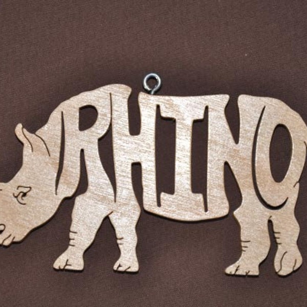 Rhino Rhinoceros Animal  Ornament Wooden Figure Decoration Hand Cut