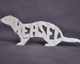 Weasel Ermine Stoat Animal Puzzle Wooden Toy Hand  Cut Figurine