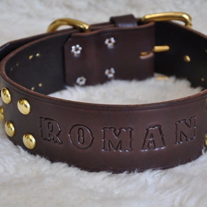 Custom Made Leather Dog Collar with Row Spots 2 inches Wide with Free Personalization Made to fit YOUR Dog