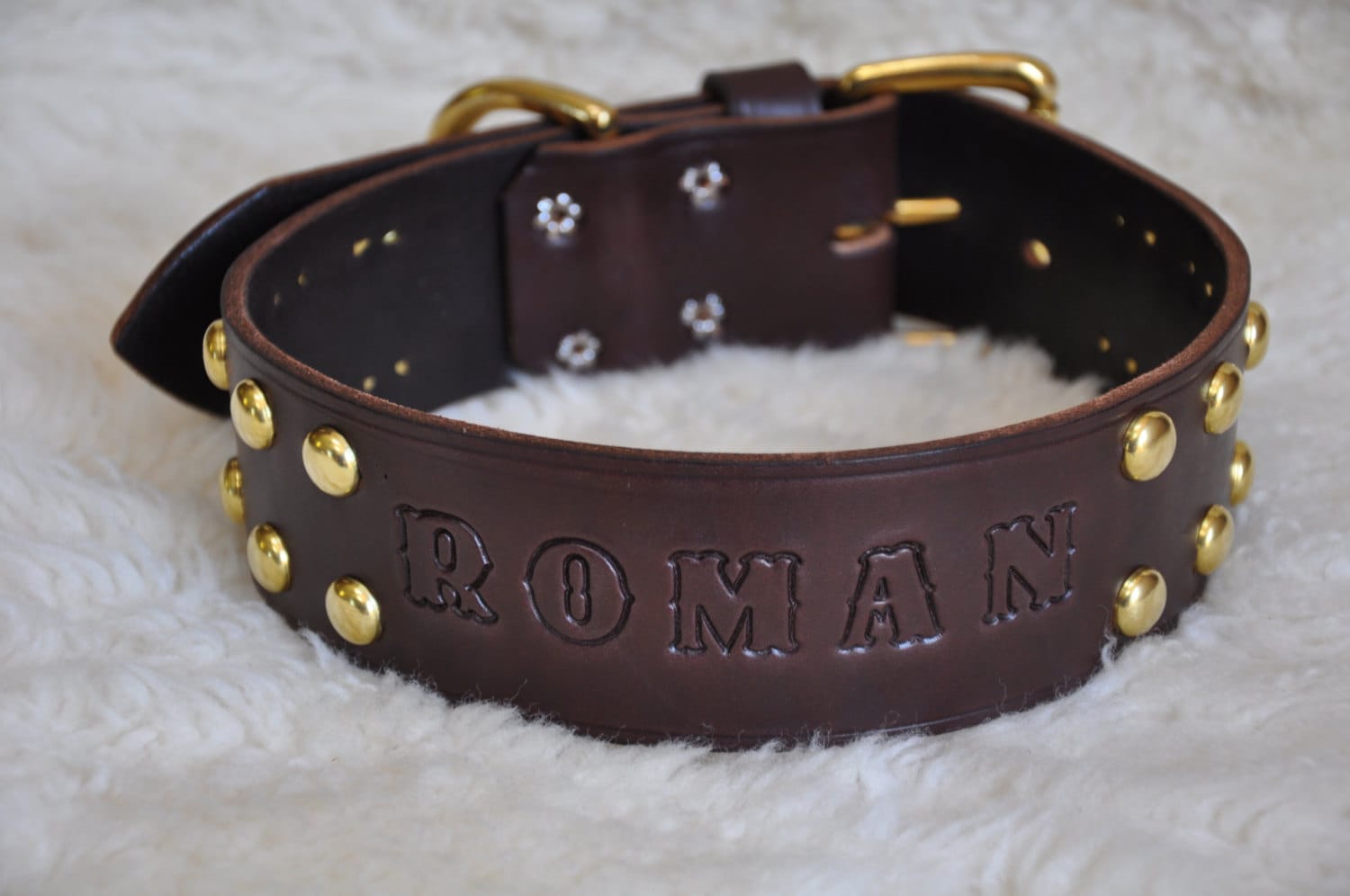 Custom Made Leather Dog Collar With Row Spots 2 Inches Wide Etsy