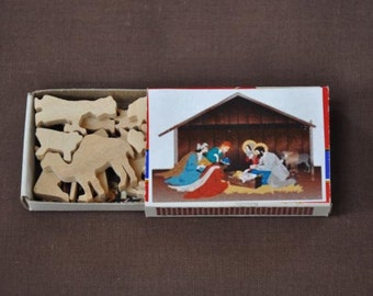 Miniature Nativity Wooden Match Box Set Adorable Mini Creche