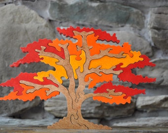 Beautiful Natural Shade Tree Fall Autumn Puzzle Color Choice Toy  Hand Cut Art