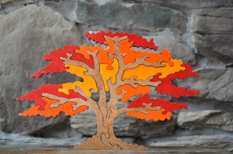 Beautiful Natural Shade Tree Fall Autumn Puzzle Color Choice Toy Hand Cut Art imagem 1