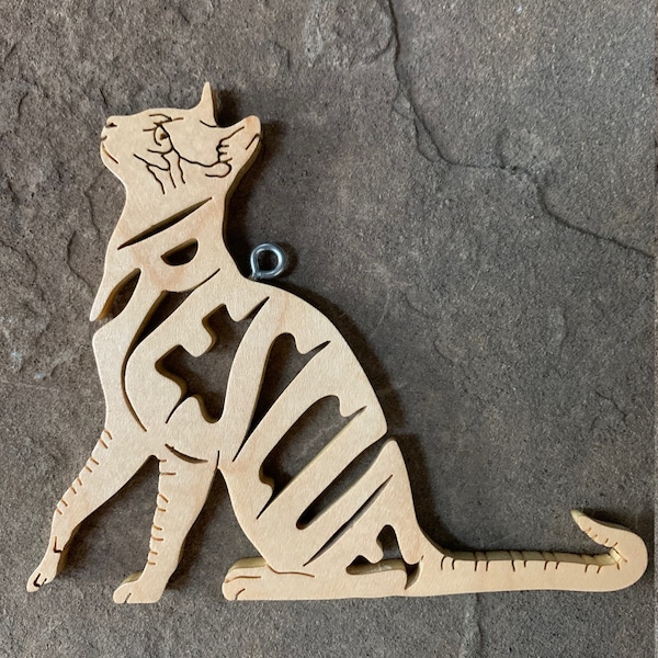 Rescue Shelter Kat Kitten Adopteren Ornament Houten Figuur Decoratie Handgesneden