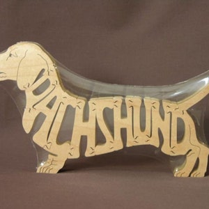 Dachshund Dog Puzzle Wooden Toy Hand Cut with Scroll Saw Figurine Art Doxie