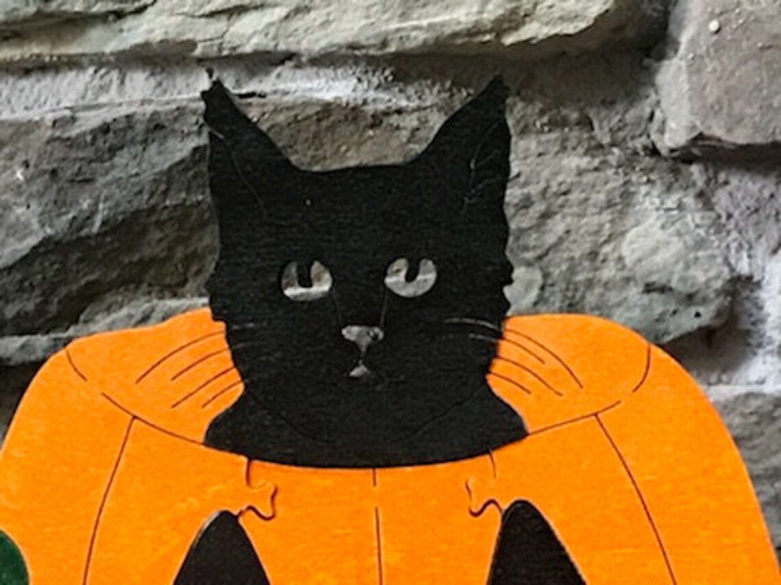 Jack O Lantern Pumpkin With Peeking Kitten Black Cat Halloween Fall ...